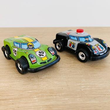 Vintage Toy Tin Litho Race Car and Highway Patrol Police Car Made in Hong Kong 