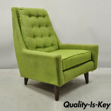 Vintage Mid Century Modern Walnut Pearsall McCobb Style Green Lounge Chair