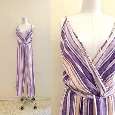 vintage purple striped jumpsuit 