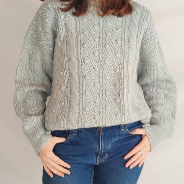 Vintage 80s Hand-Knit Sage Green Soft Mohair Blend Sweater 