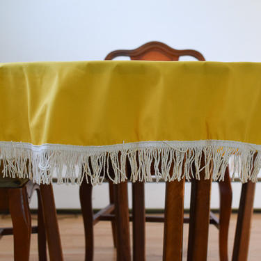 Vintage Yellow Fringe Tablecloth 
