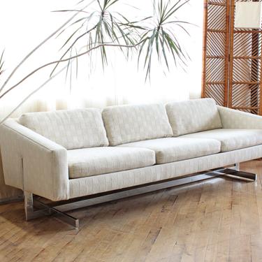 Checkerboard Sofa Chrome Frame Floating Cream White Neutral Beige Mid Century Modern 