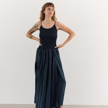 Vintage Midnight Navy Blue Silk Dress | 90s Minimal Ballet Spaghetti Strap Gown | XS S 