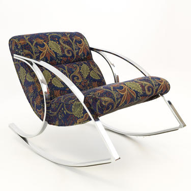 Milo Baughman Style Chrome Scoop Mid Century Modern Rocking Chair - mcm 