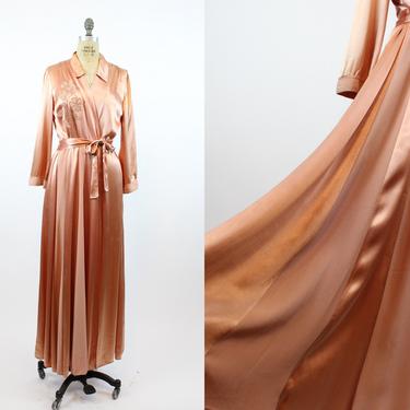 1940s APPLIQUE silk charmeuse ROBE dressing gown medium | new spring 