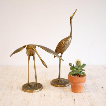 Set of 2 Vintage Solid Brass Blue Heron / Stork / Crane Sea Birds -  (2 Sets Available - Each set is Sold Separately) 