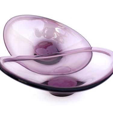 Per Lütken Amethyst Art Glass Selandia Bowl || 10.5” Mid-Century Modern Purple Glass Asymmetric Centerpiece | Bowl | Dish || Two Available! 