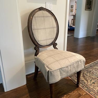SET OF SIX OVAL BACK DINING CHAIRS WITH CUSTOM LINEN SLIPCOVERS