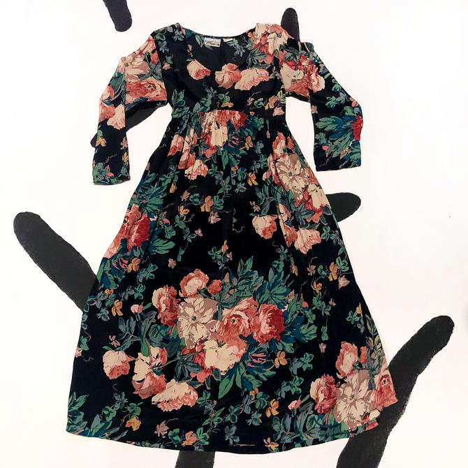 90s Pastel Floral Maxi Dress  Vintage Rayon Dress  Medium