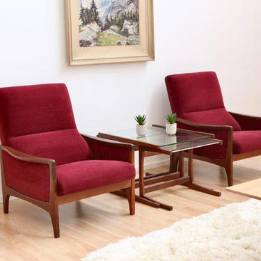Mid Century Lounge Chairs by G Plan in Burgundy (pair) 