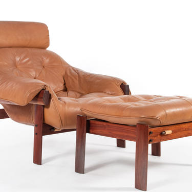 Lounge Chair & Ottoman Set in Leather and Rosewood by Percival Lafer 