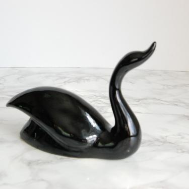 Black Swan Figure - Elegant Black Swan - 70's Retro Swan Statue by PursuingVintage1
