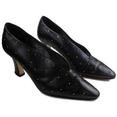 90's J. Renee Hour Glass Black Heels with Gold Studs 