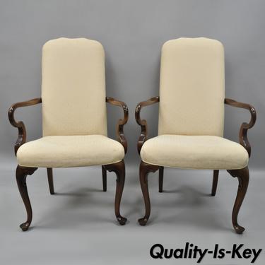 Drexel Heritage Queen Anne Style Armchair Cherry Wood Chair Vtg Upholstered Pair
