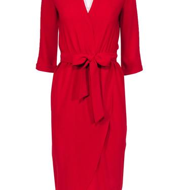 Amanda Uprichard - Red Quarter Sleeve Draped Belted Maxi Dress Sz P