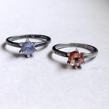 Six Prong Candy Gem Ring Tanzanite and Peach Topaz in Blackened Sterling Silver 