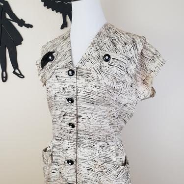 Vintage 1950's Bombshell Button Up Dress / 60s Formal Cocktail Dress M 
