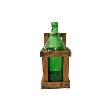 Vintage Green Demijohn Bottle With Crate 