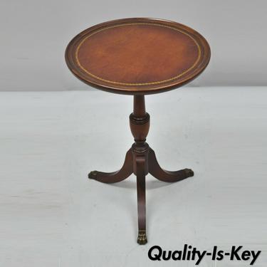 Small Vintage Round Leather Top Mahogany Duncan Phyfe Side Table by Imperial