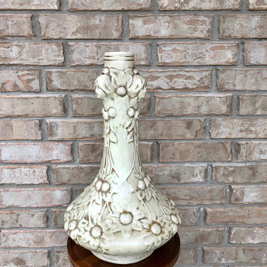 Antique Art Nouveau Cream Ceramic Tall Vase Decorated in  Florals and Female Faces 