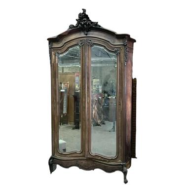 Antique Armoire, Louis XV Style, Mirrored Doors, 105 Ins., 1800's / 1900's!