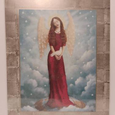 Vintage Stephen Mackey Print Angel Holding Dove Angel Art Christmas Angel 16x20 