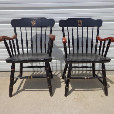 2 Antique Wood Armchairs American Chairs Seating Mid Century Modern Lounge Seating Vintage Furniture Pair of Chairs Lawyer's Chair Spindle 