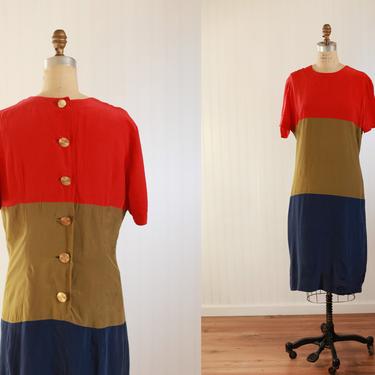 90s colorblock silk dress - medium 