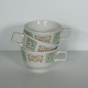 vintage green and brown floral motif homer laughlin coffee cups set of three 