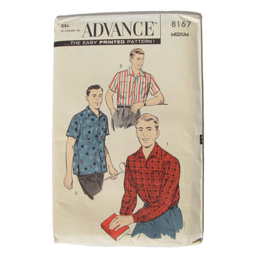 Vintage 50s Advance 8167 Pattern Mens Shirts Sz 38-40 Uncut Factory Folded 