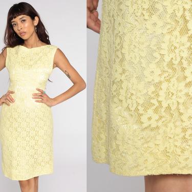60s Lace Dress Yellow Cocktail Mini 1960s Party Formal Mod Shift Vintage Mad Men Sleeveless Jackie O Evening Dress Extra Small xs 