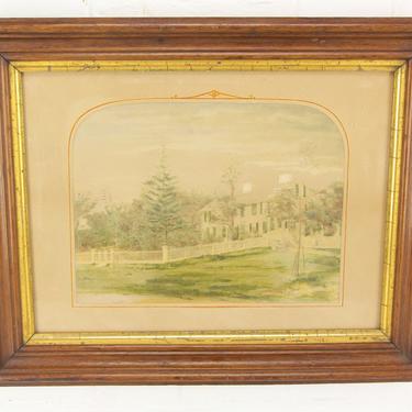 Colored Etching of a New England Home by J.F. Cabot &amp; Brother - 18.5 x 15&amp;quot; 