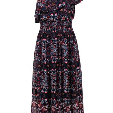 Vince Camuto - Navy & Multicolor Floral Print One-Shouldered Maxi Dress Sz 10