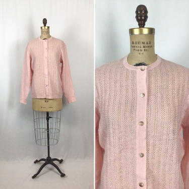 Vintage 50s sweater | Vintage soft pink wool knit cardigan | 1950s Mambo Italian knitwear sweater 