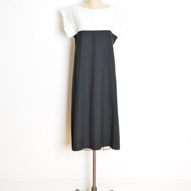 vintage 80s dress black white color block futuristic mod midi secretary M L clothing 