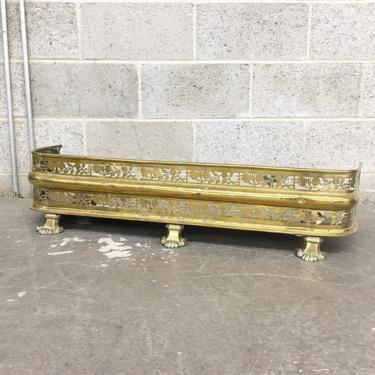 Vintage Fireplace Fender Retro 1900s Victorian + Guard + Gold + Brass + English Pierced Motif + Footed + 40x10 + Fireplace Mantel Decor 