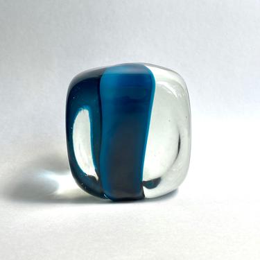Vintage Pierre Cardin Venini Murano Glass Blue Fascia Verticale Cube Sculpture 