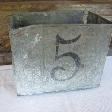 Vintage Metal Storage Bin #5 Rustic Farmhouse Decor Number 5 Parts bin Antique Galvanized metal Box bin Tin Bin Tin box Numbered Bin 