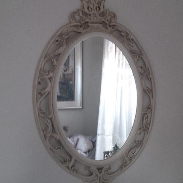 Mirror Elegant / Fancy Scroll Mirror in Antique White Finish Poppy Cottage Painted Furniture Vintage 