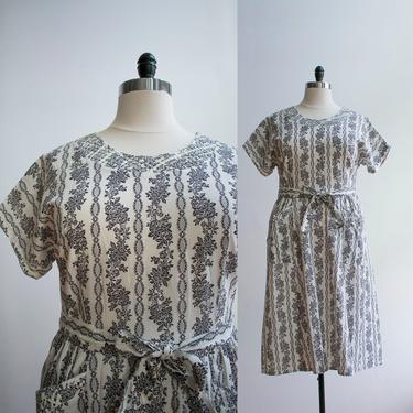 Vintage 1950s Cocktail Dress / 1950s Cotton Wrap Dress / 50s Cotton Shirt Dress / True Vintage Dress XL / 1950s Plus Sized Dress / Dress XL 