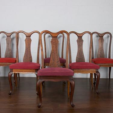 Vintage Set of 6 Queen Anne Style Provincial Maple Dining Chairs 
