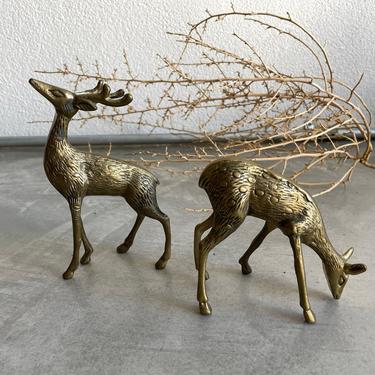 Vintage Brass Pair of Deer | Brass Deer Figurines Set of 2 | Vintage Brass Home Decor | Mid Century 