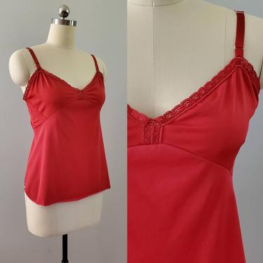 1970s Shadowline Camisole - Hand Dyed Red - 70s Lingerie 70's Women's Vintage Size XL 
