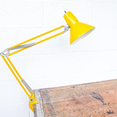 2 Available (Sold Separately) - Vintage Radial Folding Movable Arm Desk Lamp in Bright Yellow - Made in Connecticut 