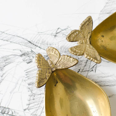 Vintage Pair of Brass Butterfly Trinket Dish - Mid century 