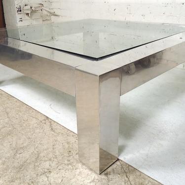 Square Chrome Glass Coffee Table in the Style of Paul Evans