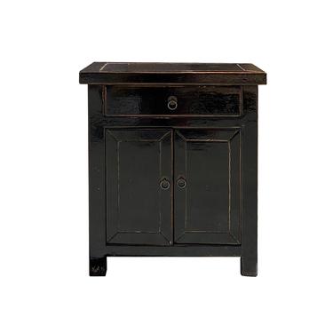 Distressed Gloss Black Lacquer Drawer End Table Nightstand cs6100E 