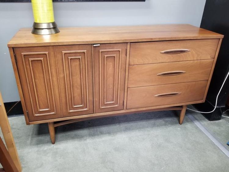 Mid-Century Modern walnut credenza from the sculptra collaction by Broyhill