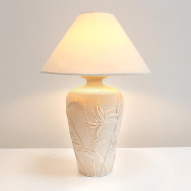 Vintage Botanical Lamp Ceramic Plaster Bas Relief California Look Neutral Decor 70s 80s Michael Taylor 