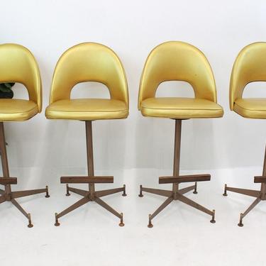 Mid Century Modern gold vinyl bar stools 1960's 